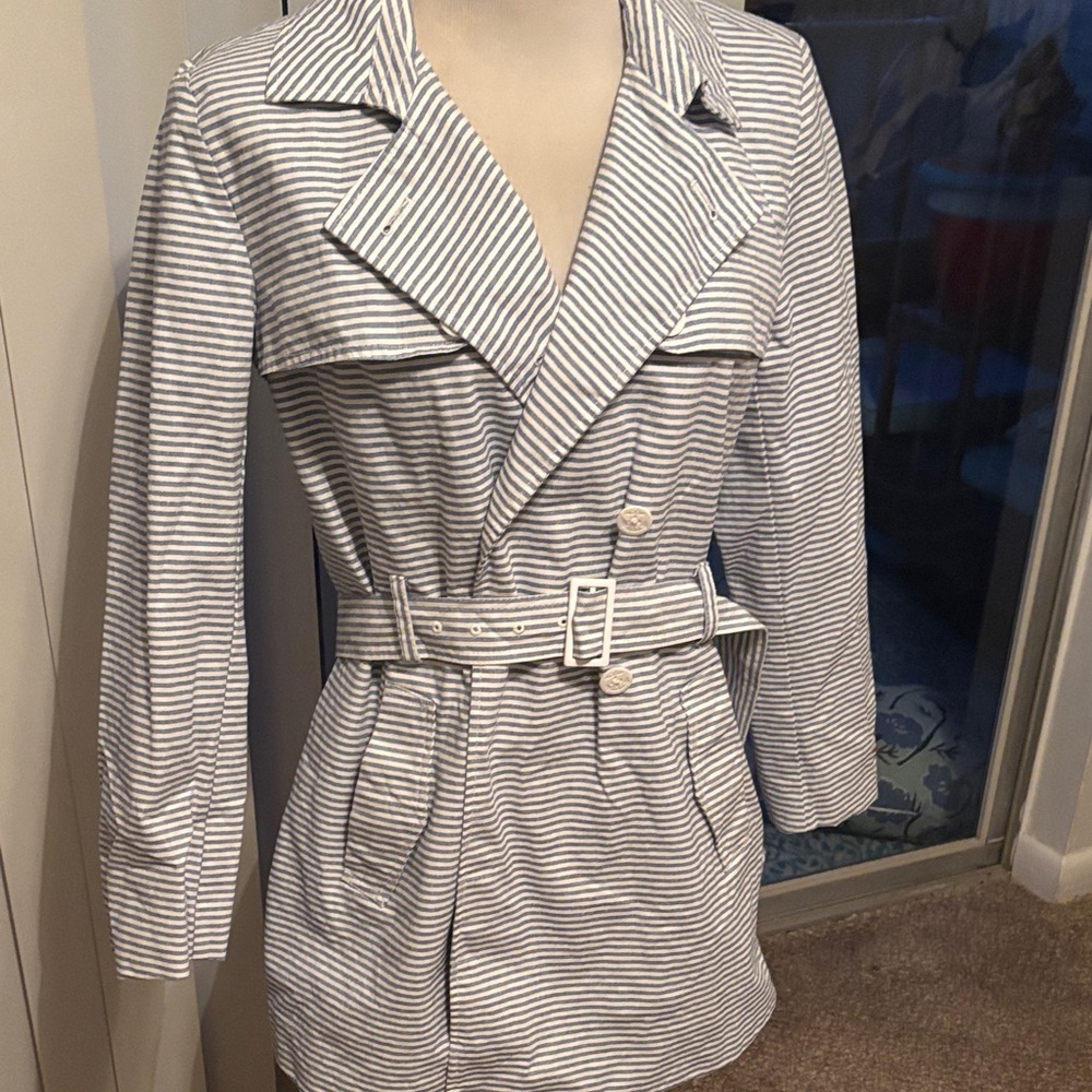 Tommy Hilfiger Gray Striped Trench Coat